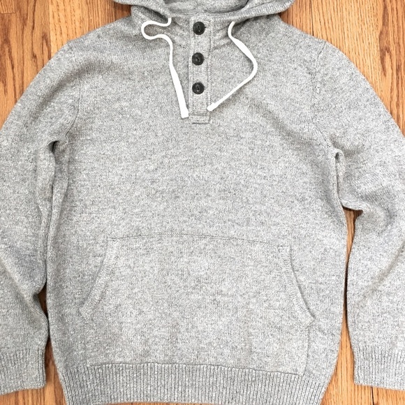 H&M Henley Heather Gray Long Sleeve Hooded Pullover Knit Sweater - Picture 10 of 15